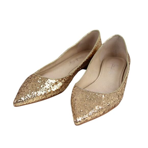 Shoes of Prey METALLIC GOLD GENUINE LEATHER FLAT BALLET SLIP ON SHOES Sz 6.5 - Picture 2 of 10